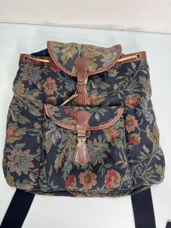 GAP Handbags - Vintage GAP Floral Tapestry Drawstring Backpack Y2K Boho Cottage Leather Trim